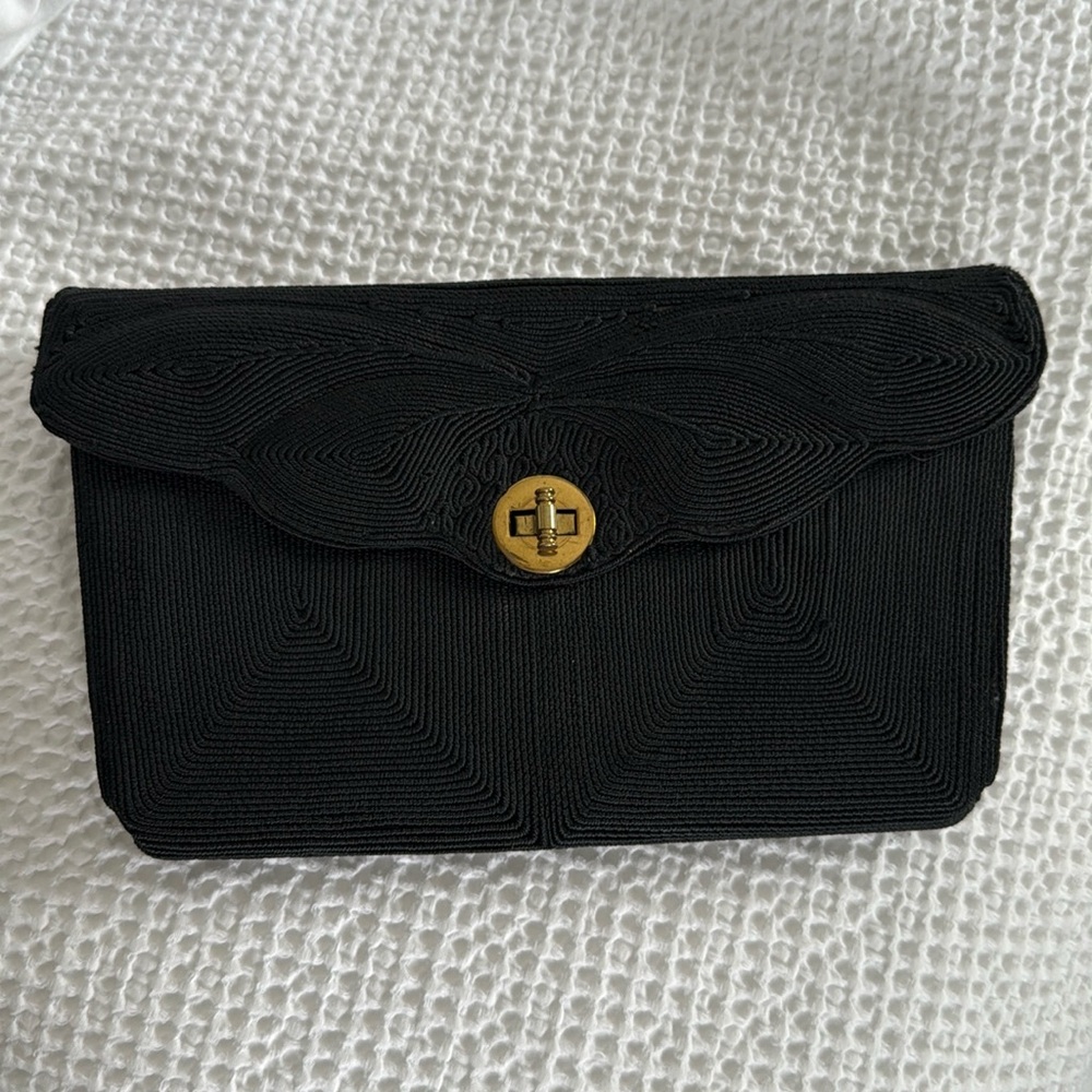 Vintage Geniune Corde' Cordecraft 1940s Black Clutch Purse